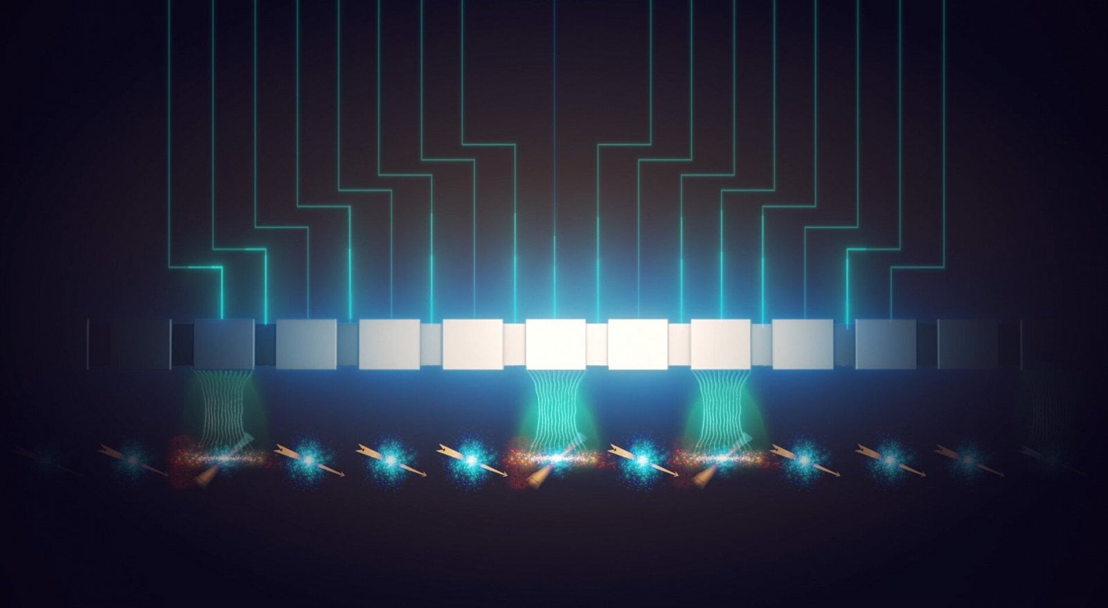 Artistické znázornění, jak lze spinové qubity jednodušeji řídit pomocí elektrického pole (tzv. intrinsic spin-orbit EDSR metodou)
