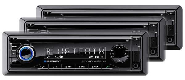 Blaupunkt Stockholm 230 DAB vypadá hodně zajímavě. Za 4.440 Kč nabízí autorádio s přehráváním CD Audio, MP3 a  WMA, Bluetooth 2.0 EDR s podporou spousty profilů a přenosem kontaktů z mobilu, a také USB a mechaniku paměťové karty SD. U ní se mi ale nepodařilo potvrdit, že může být použita k přehrávání muziky i, což by bylo výhodnější, než přes rozhraní USB, které v autě může překážet.