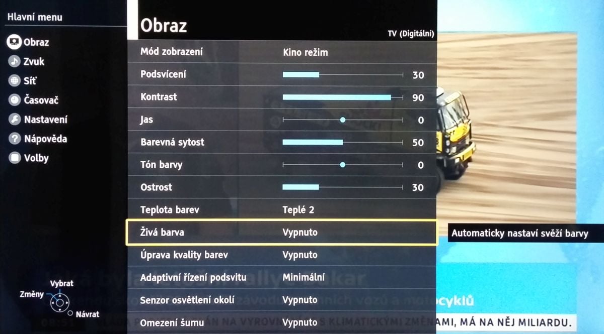 Panasonic TX-58DX700 - menu nastavení, obraz a zvuk