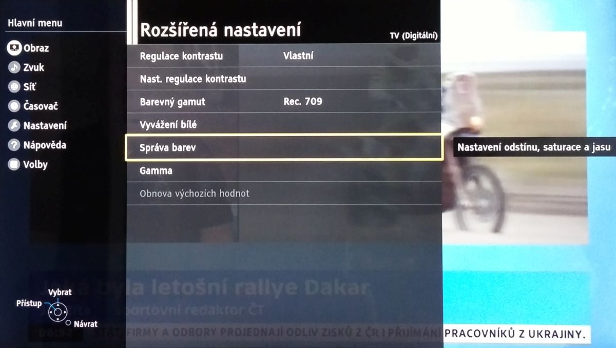 Panasonic TX-58DX700 - menu nastavení, obraz a zvuk