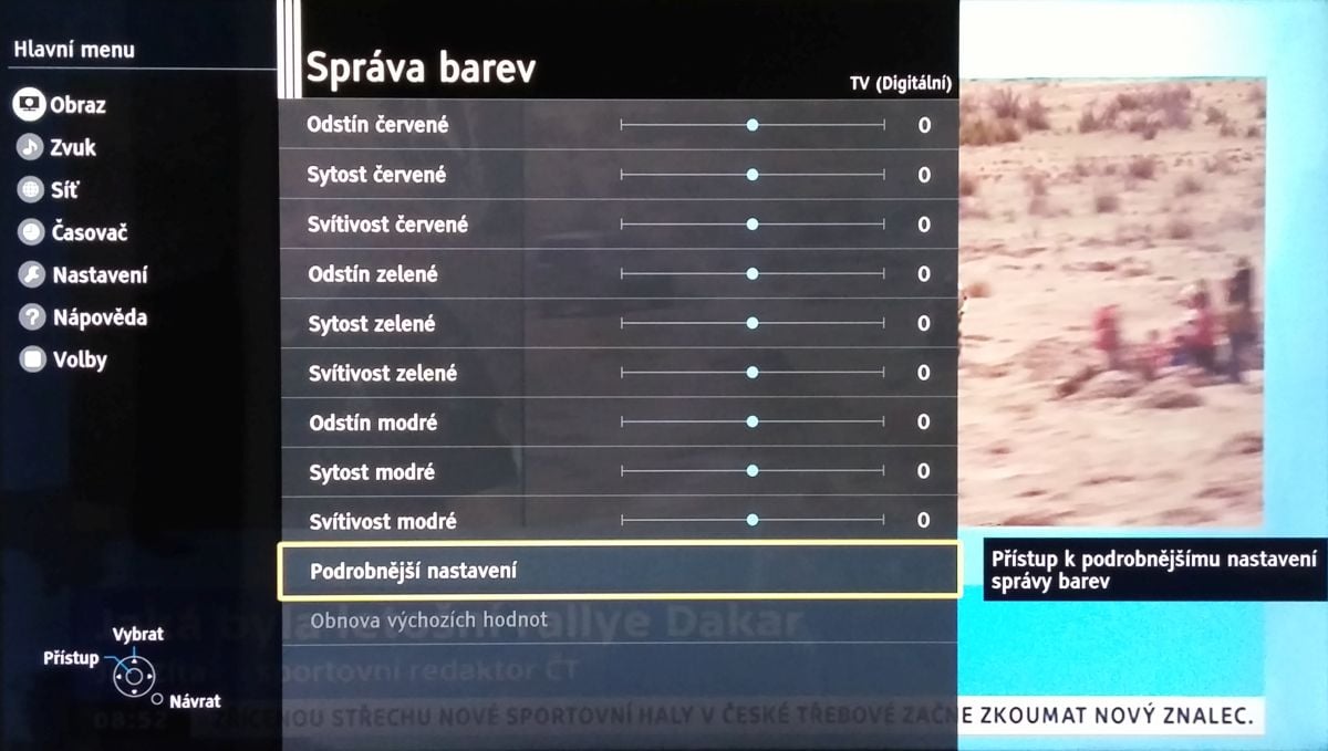 Panasonic TX-58DX700 - menu nastavení, obraz a zvuk