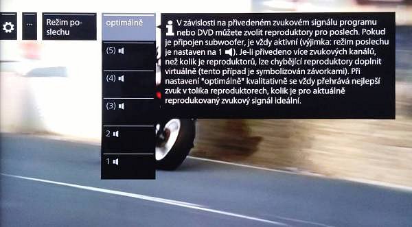 Zvuková nastavení, resp. volba reproduktorů pro poslech. Volby nemají u jiných značek obdoby!