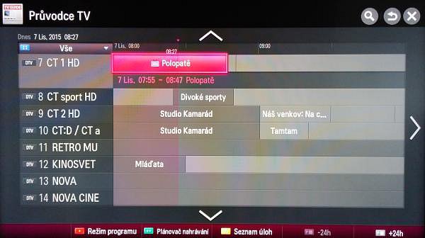 EPG se zde jmenuje Guide, nabízí jeden náhled a nemá ani obraz, ani zvuk.