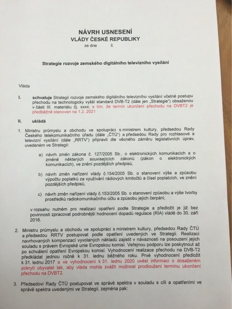 Strategie DVB-T2 schválena, úvodní list