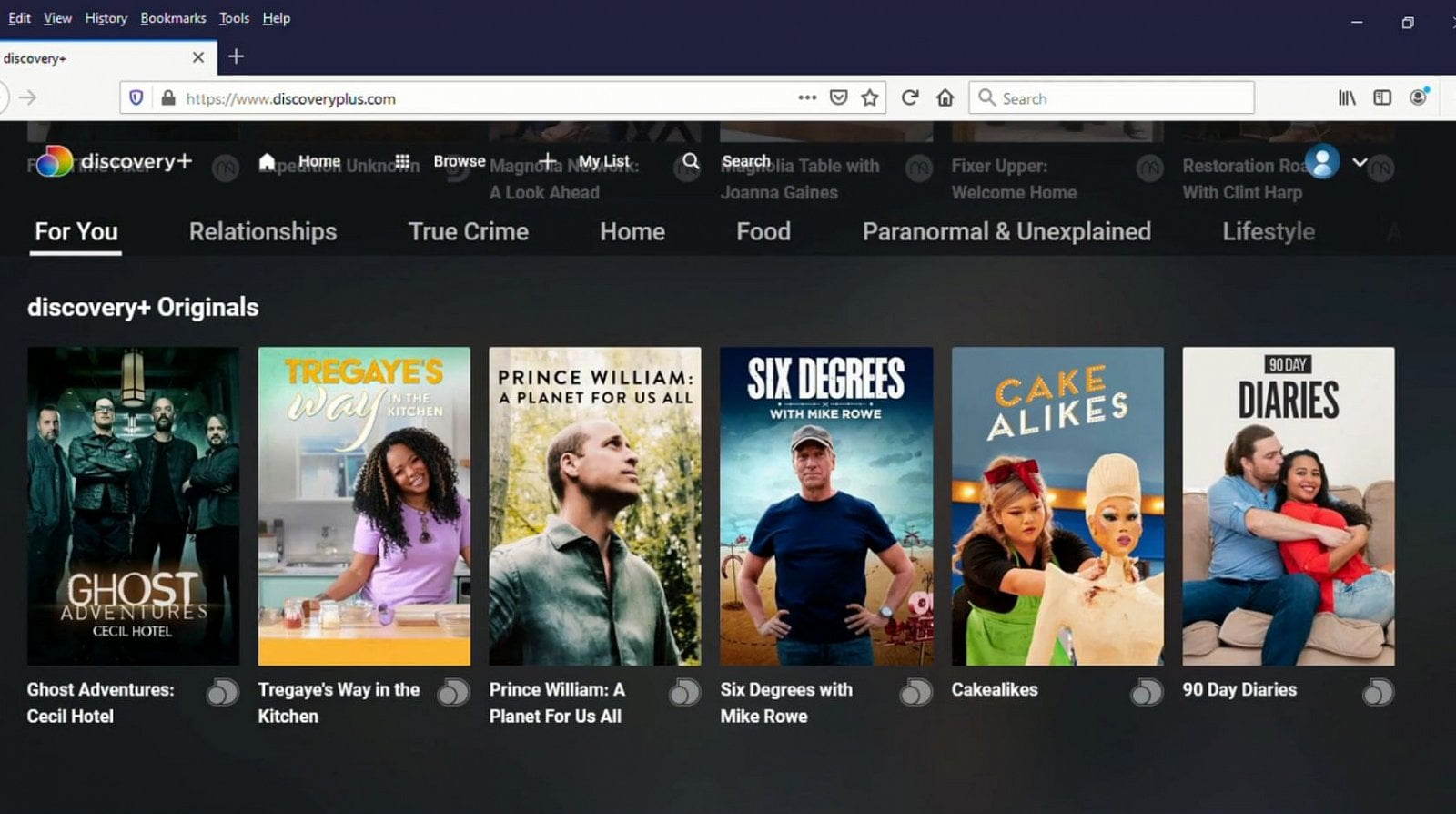 Služba Discovery+ (prohlížečová verze a aplikace britské SKY Q)