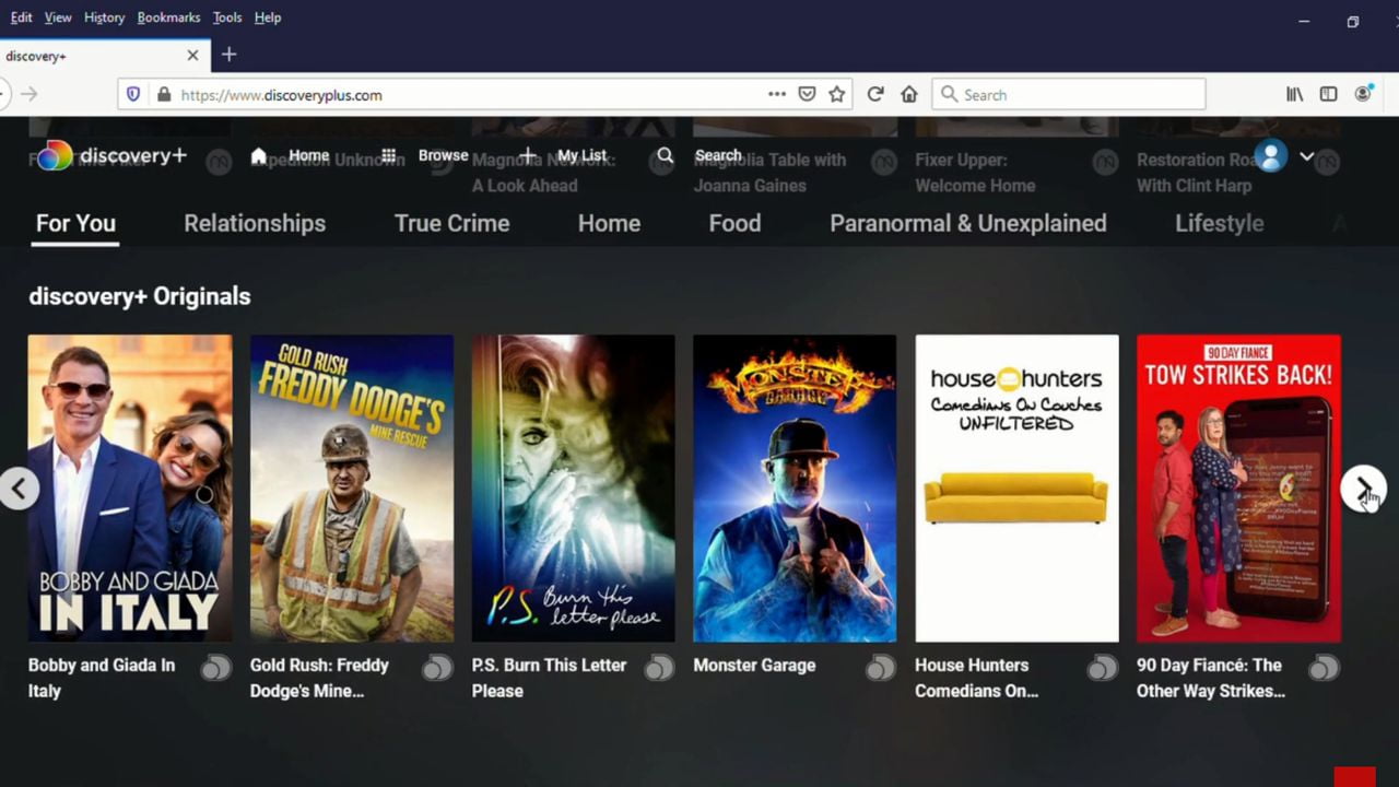 Služba Discovery+ (prohlížečová verze a aplikace britské SKY Q)
