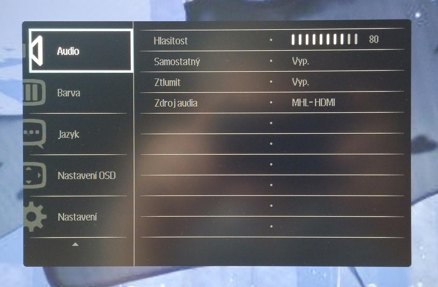 Philips 241P6VPJKEB-menu, různé