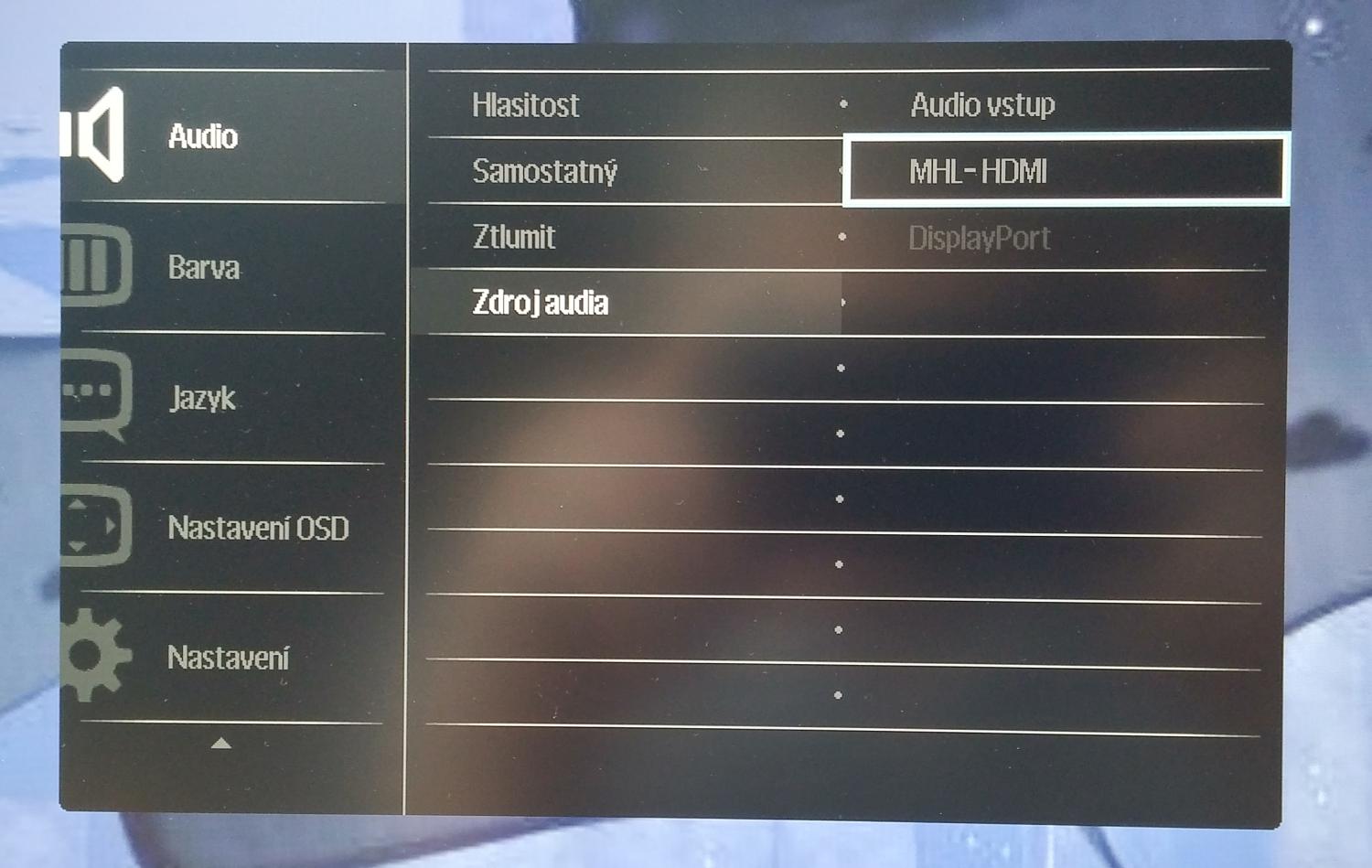 Philips 241P6VPJKEB-menu, různé