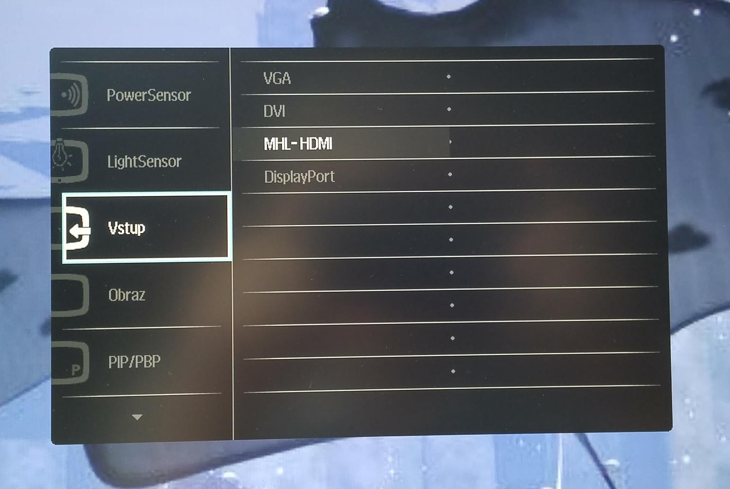 Philips 241P6VPJKEB-menu, různé