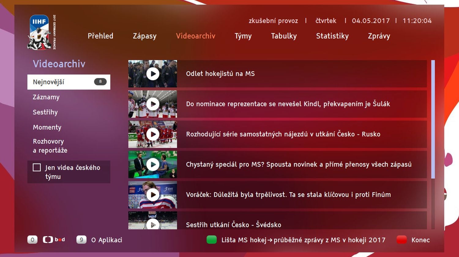 ČT HbbTV - MS hokej 2017