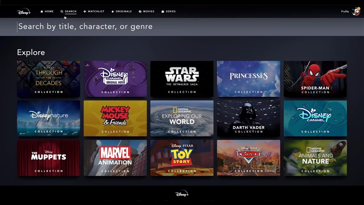Sekce Explore v Disney+