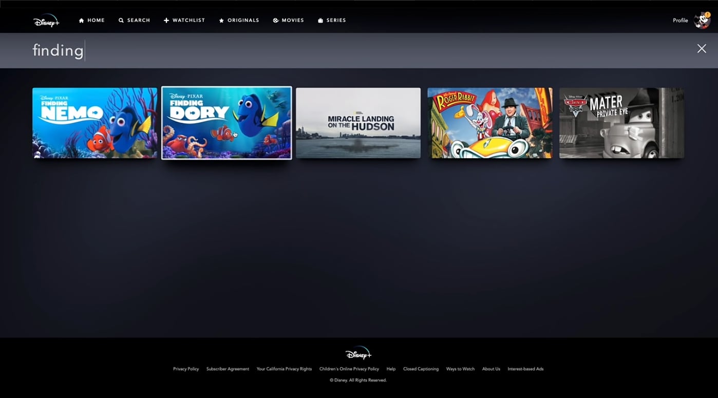 Sekce Explore v Disney+