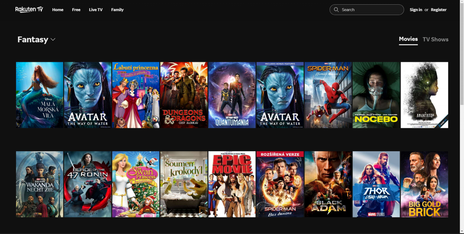 Rakuten - placené sekce 4K a Popular Movies