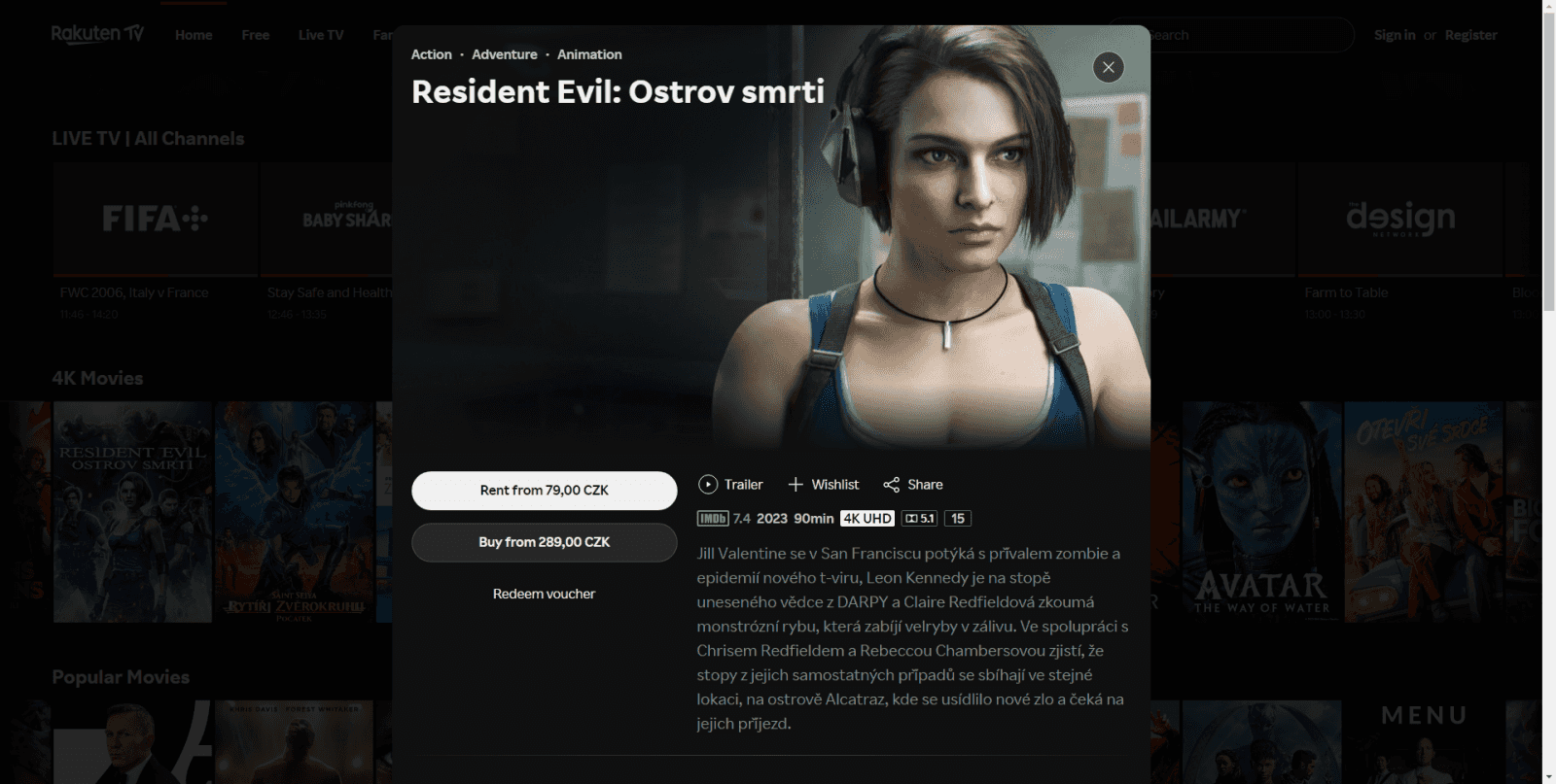 Rakuten - placené sekce 4K a Popular Movies