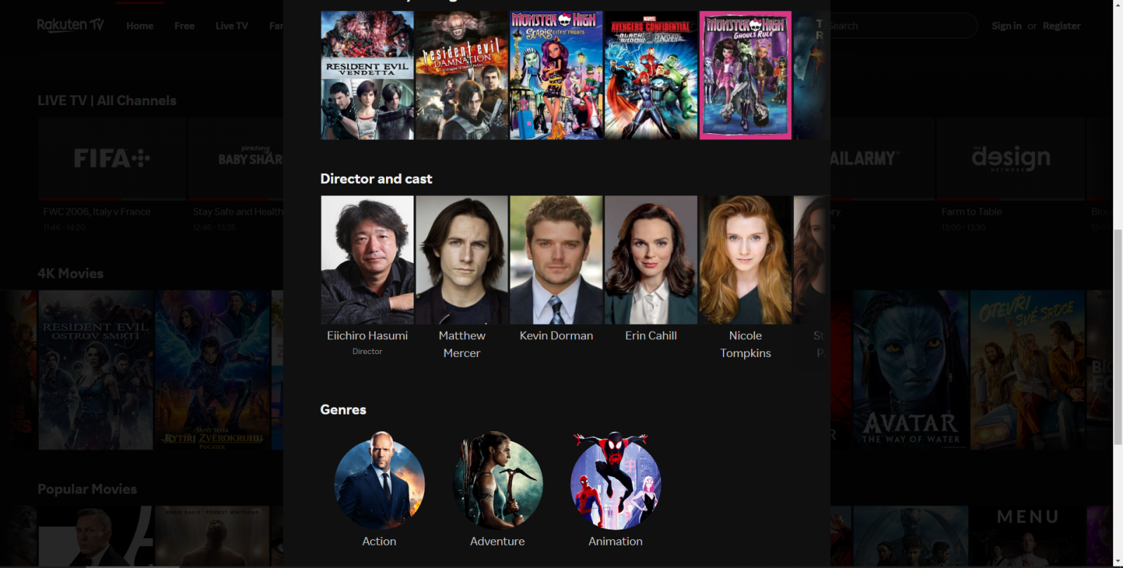 Rakuten - placené sekce 4K a Popular Movies