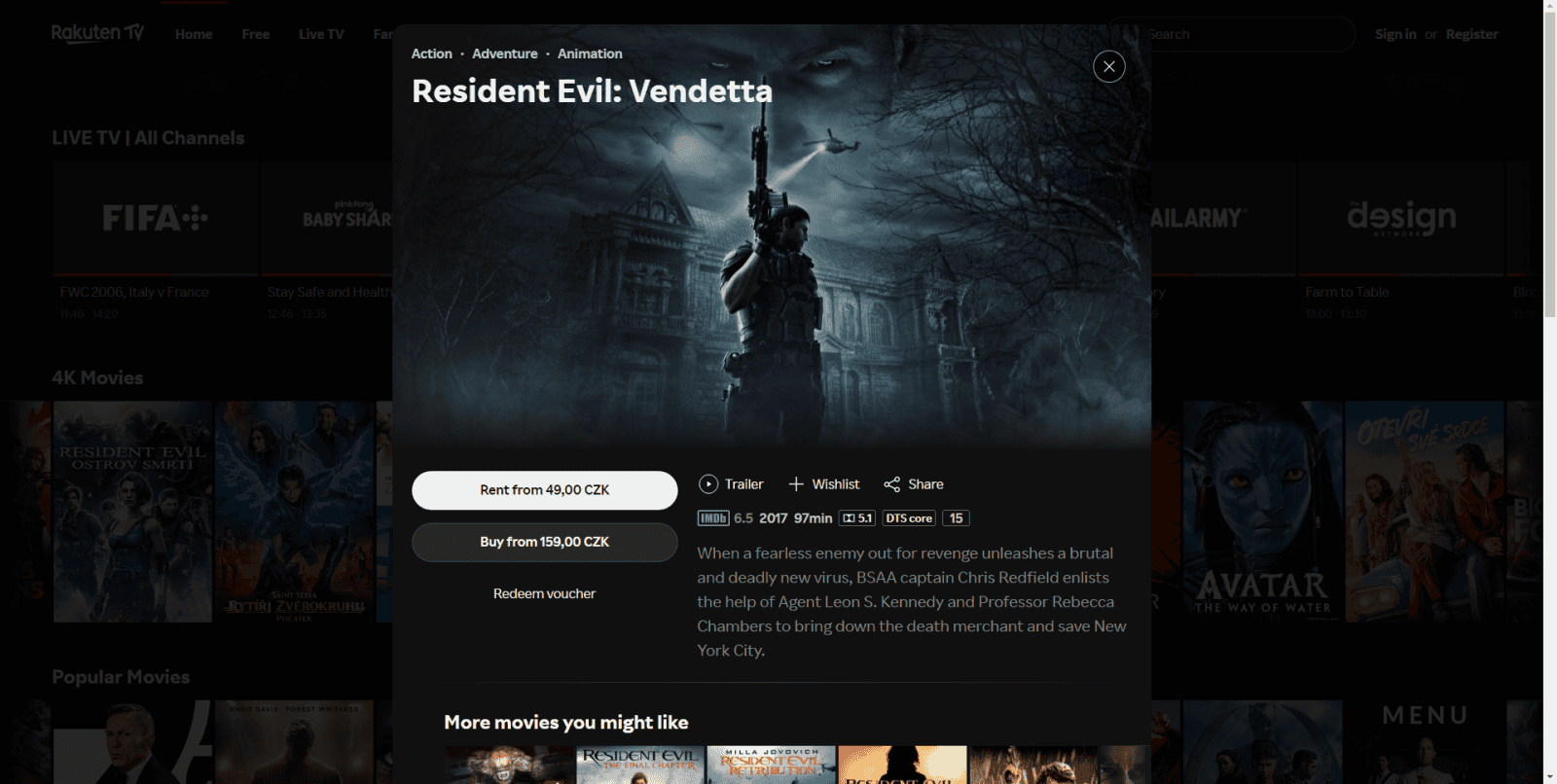 Rakuten - placené sekce 4K a Popular Movies