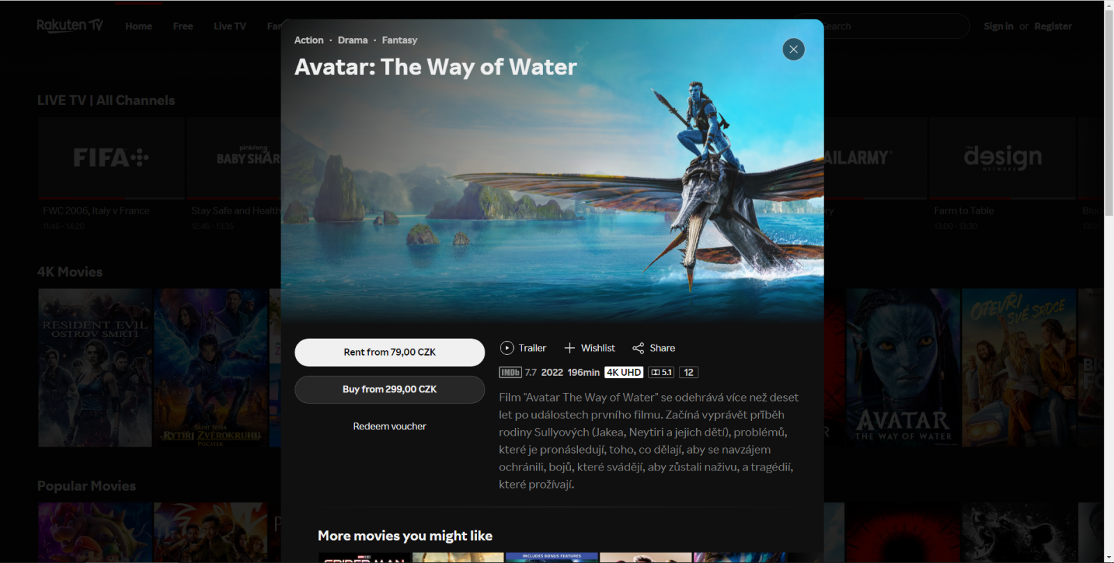 Rakuten - placené sekce 4K a Popular Movies