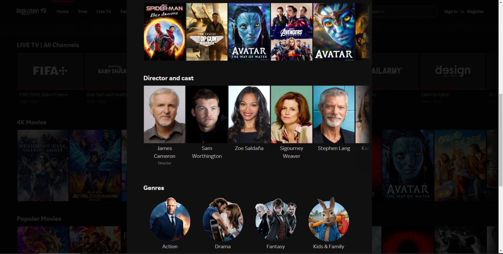 Rakuten - placené sekce 4K a Popular Movies