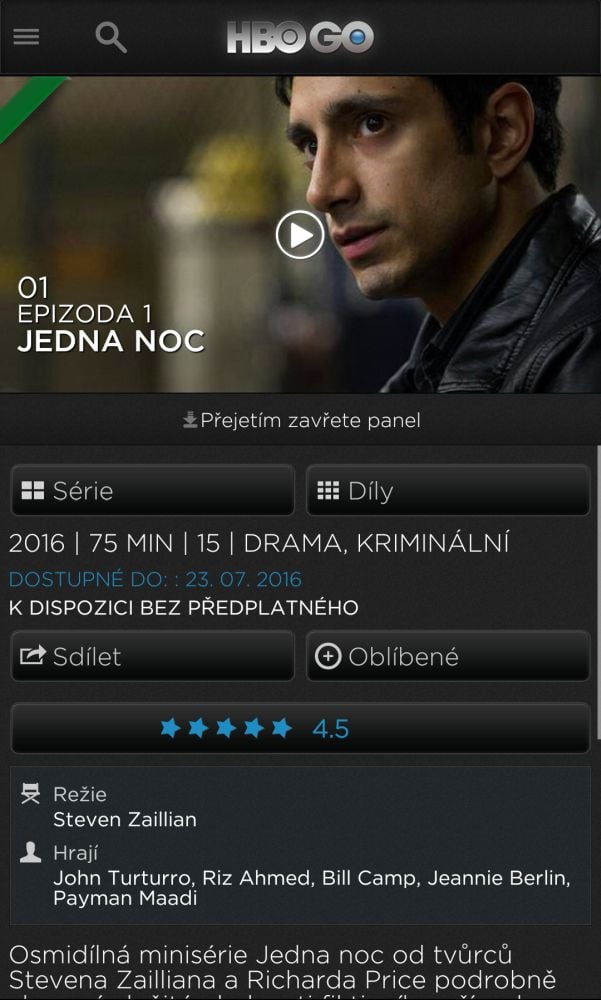 HBO, červenec 2016 - Jedna noc