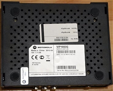 Motorola VIP 1003 - verze G, výrobní štítky
