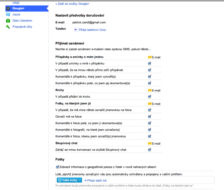Google Plus - bezpečnost a nastavení