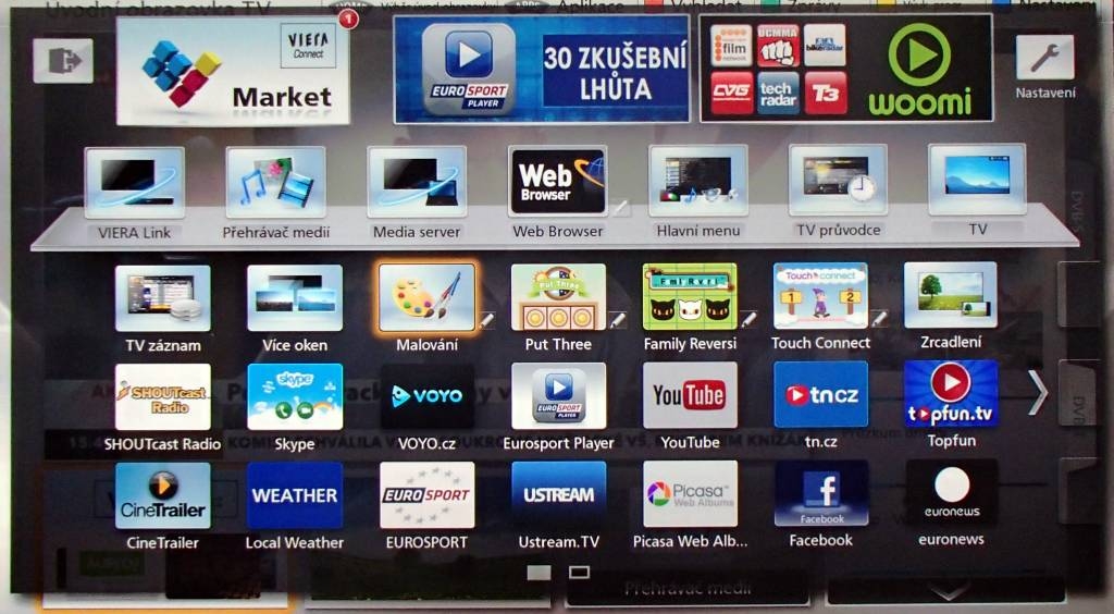 Volbu pro malování najdete na tlačítku Apps stejně jako další volby pro například přístup na otevřený web, do EPG, menu nastavení, zrcadlení obrazu atd. atd. Apps je i zde zkrátka komplexním rozcestníkem pro všechno. Škoda, že se nejmenuje nějak trefněji a výrazněji…
