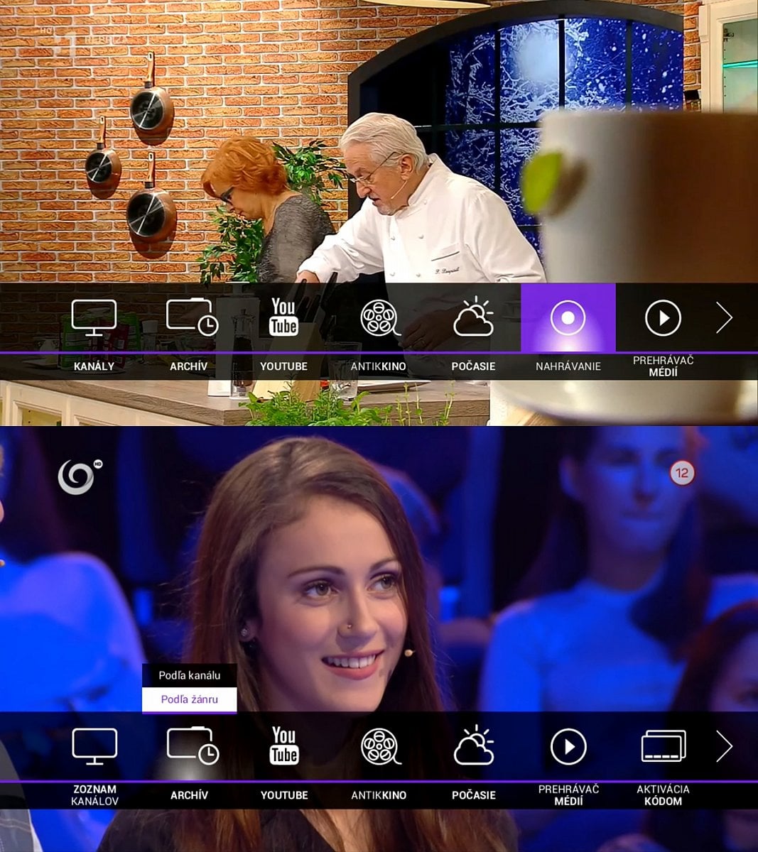 Hlavní menu TV služby Antik Telecom ve verzi 2.0