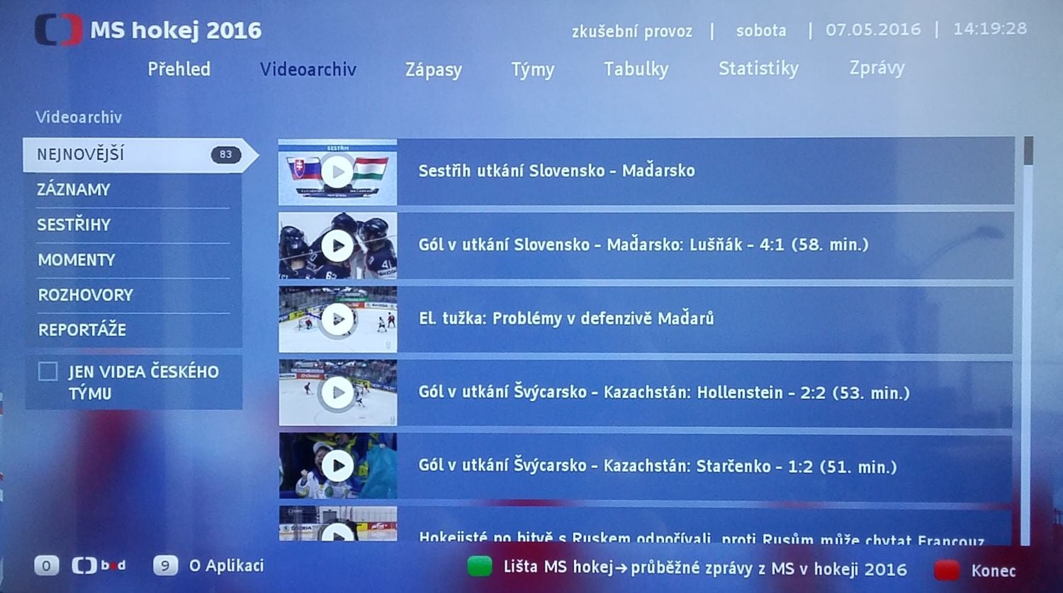 ČT HbbTV - MS hokej 2016