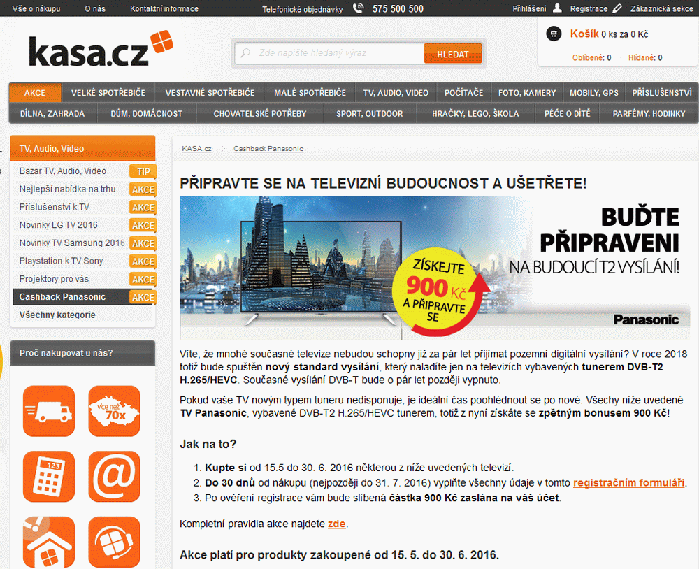 Kasa.cz - prodejní akce TV Panasonic DVB-TT2 HEVC