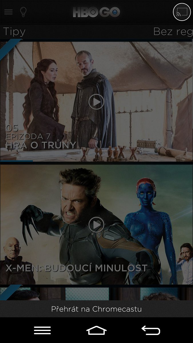 Prostředí HBO GO pro streamovací zařízení Chromecast od Googlu