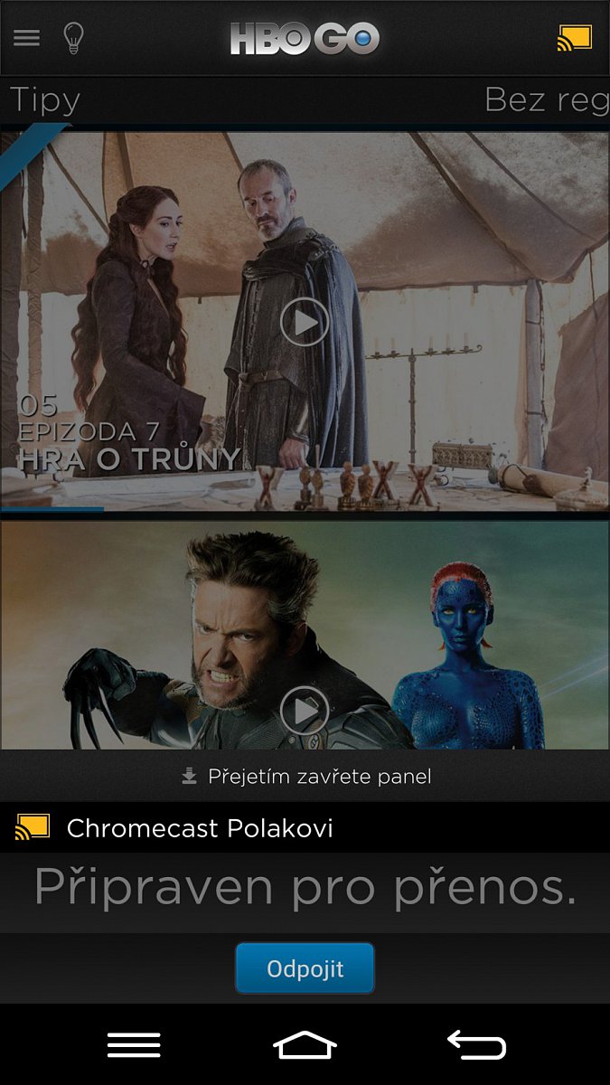 Prostředí HBO GO pro streamovací zařízení Chromecast od Googlu