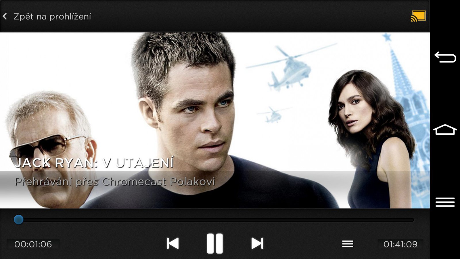 Prostředí HBO GO pro streamovací zařízení Chromecast od Googlu