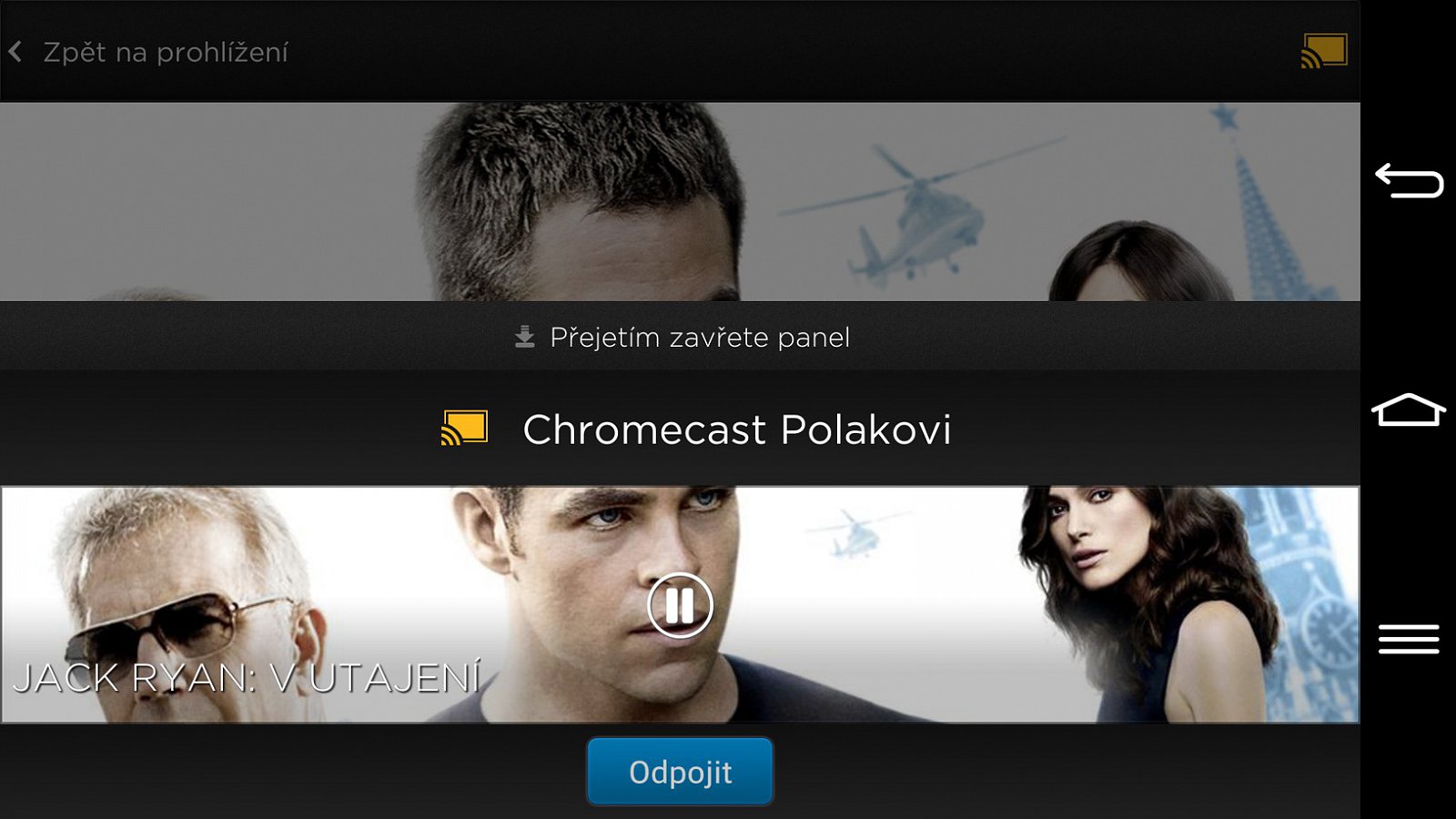 Prostředí HBO GO pro streamovací zařízení Chromecast od Googlu