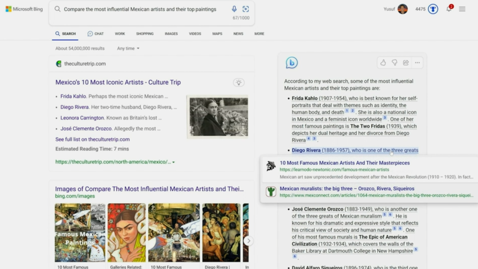 Vyhledávač - Microsoft Bing - AI - ukazka