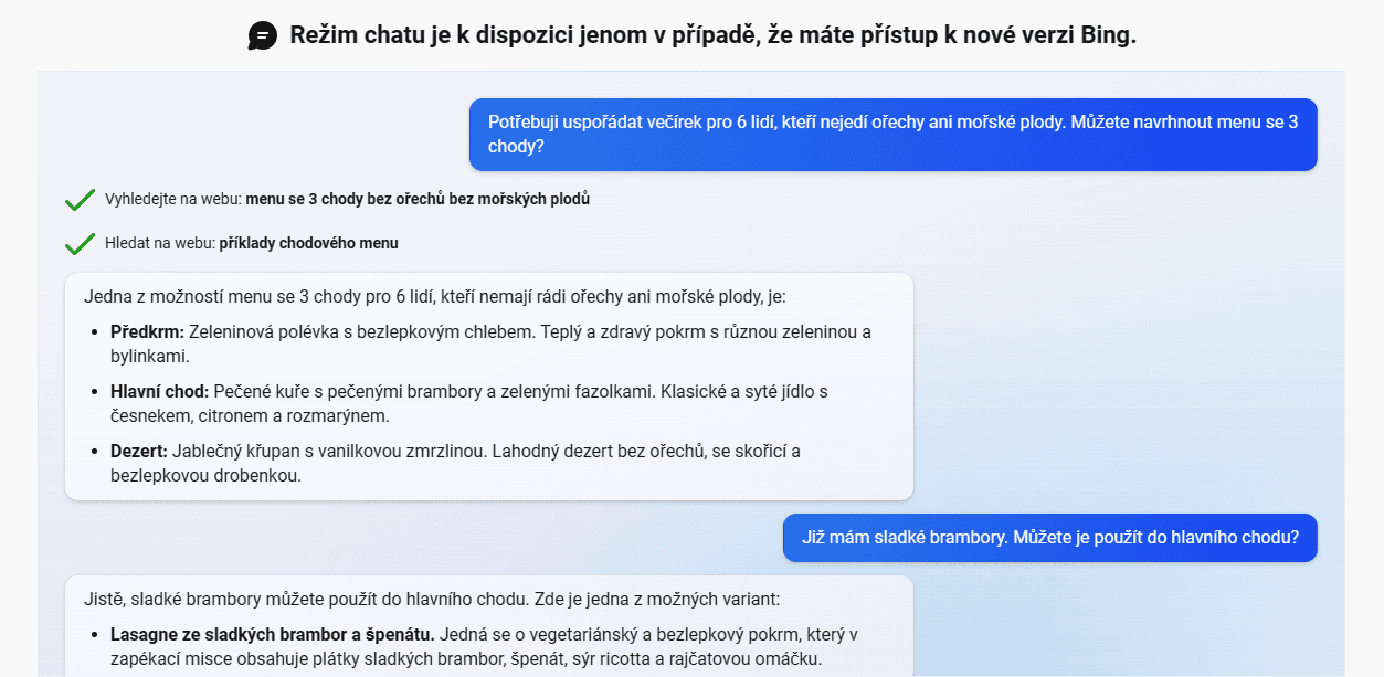Vyhledávač - Microsoft Bing - AI - ukazka