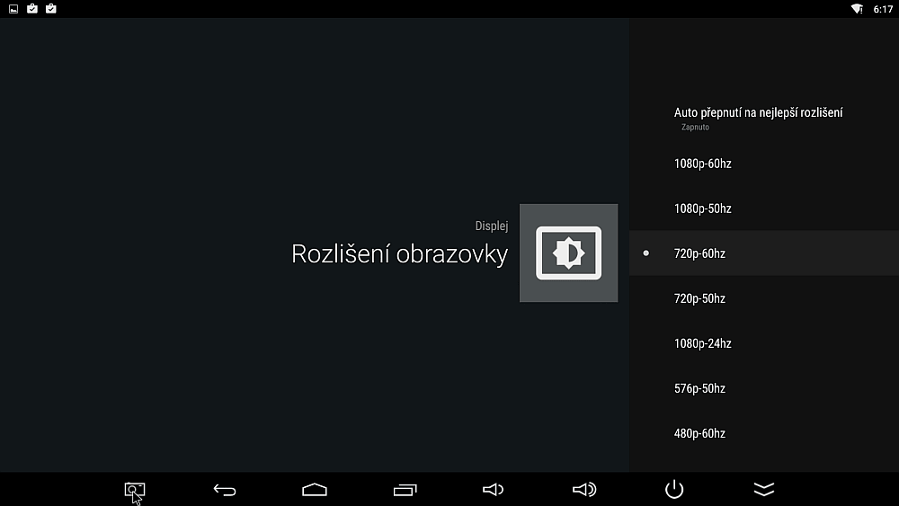 Evolveo Android Box Q5 4K - menu nastavení, displej