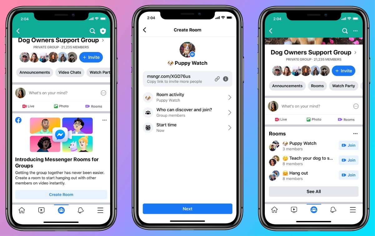 Facebook spouští skupinové videokonference Messenger Rooms