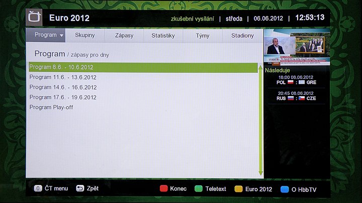 HbbTV aplikace ČT - Euro 2012