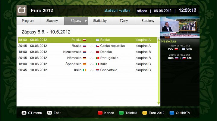 HbbTV aplikace ČT - Euro 2012
