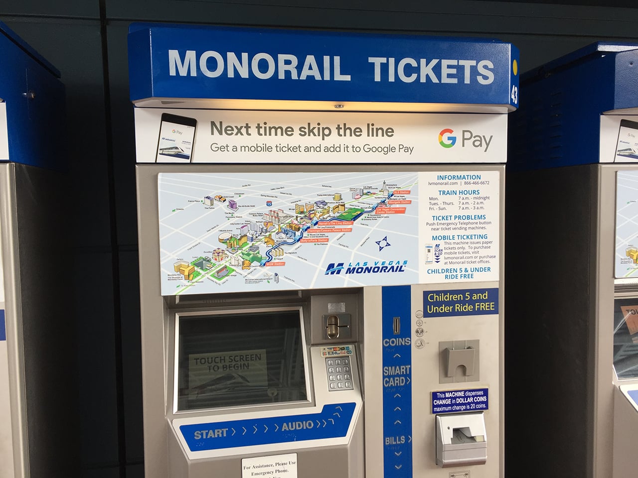 Placení pomocí Google Pay a mobilu v Las Vegas Monorail