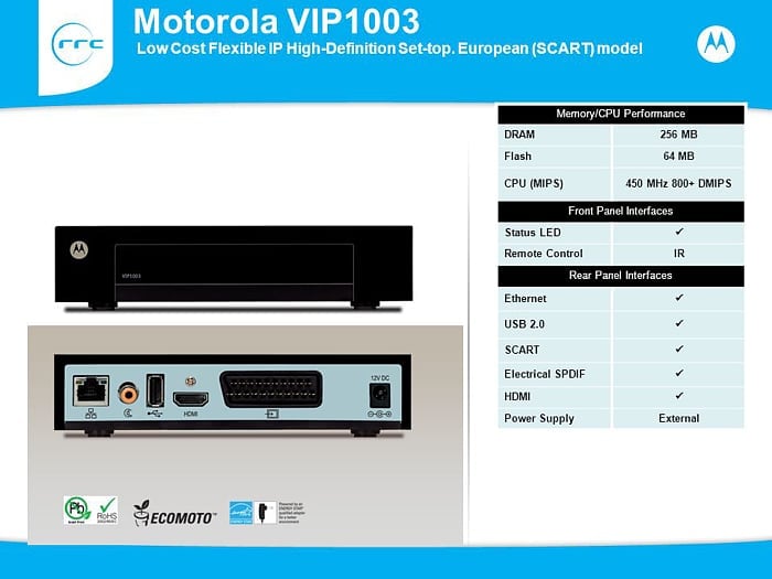 Motorola VIP 1003 - technická specifikace