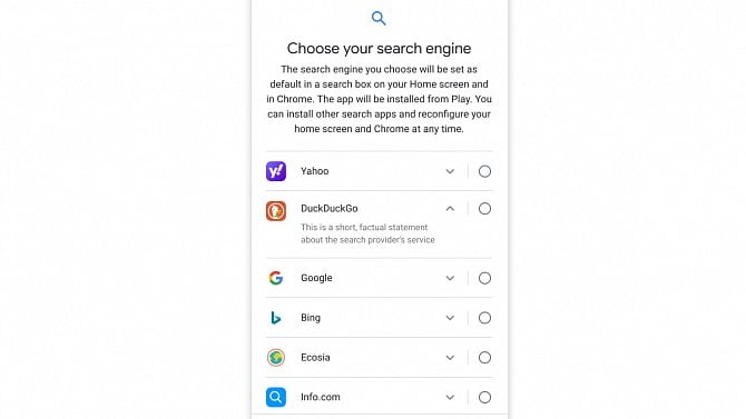 Google - vyhledávání - vyhledávače - choice screen