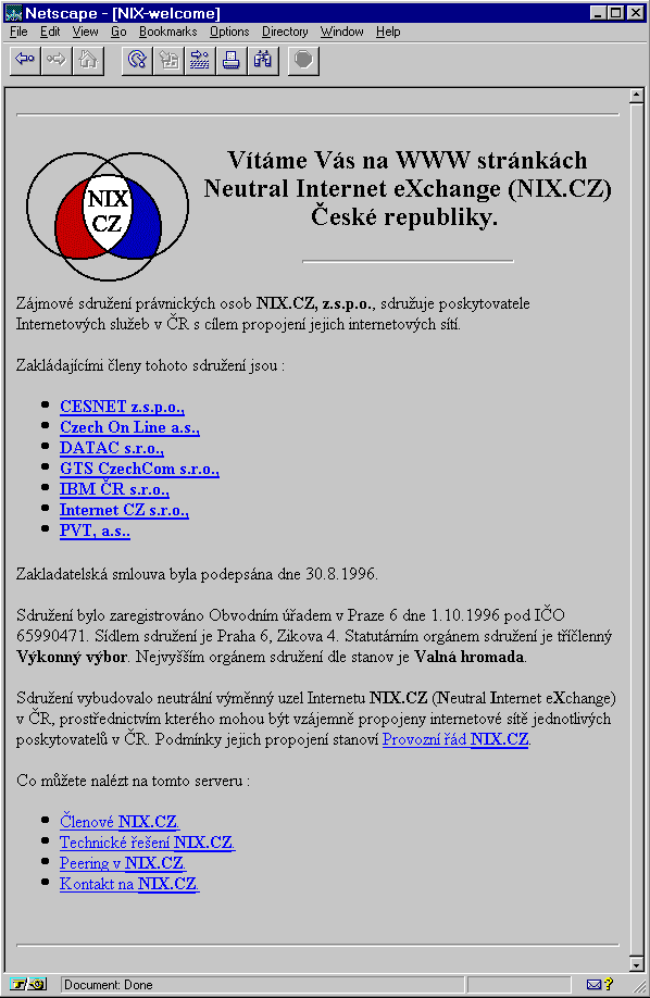 Web page NIX.CZ z 9.2.1997