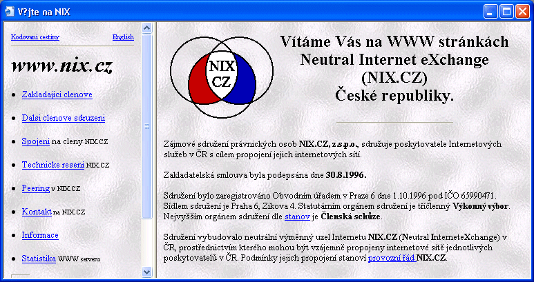 Home Page NIX.CZ, cca 1999
